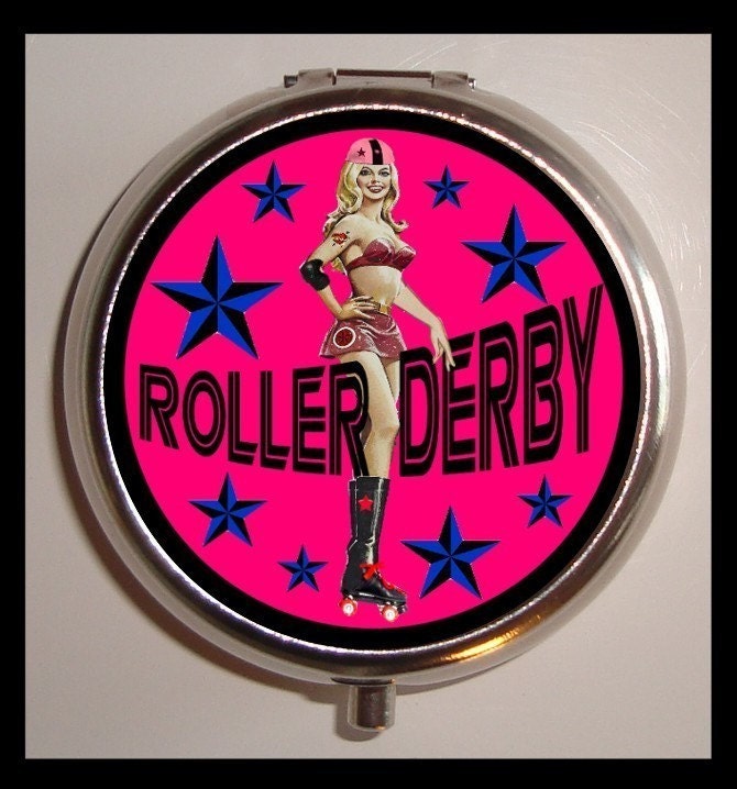 Roller Derby Blonde Skating Skater Sexy Pinup Gal Retro Stainless Steel Pill Box Case