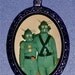 WEIRD KITSCH 1970's Green Alien Couple in Costumes Pop Art Design Handmade Handcasted Metal Pendant handpainted black and ballchain Necklace