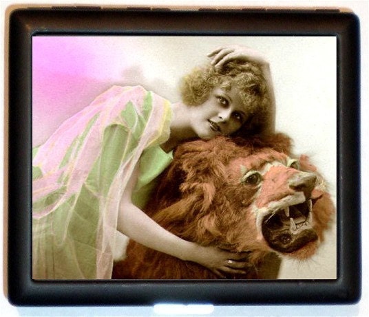 Art Deco Flapper Jazz Age Cigarette Case Id Holder Business Card Case Flapper With Stuffed Lion