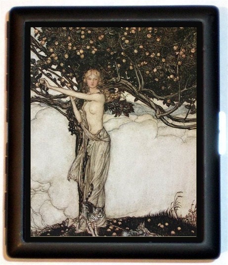 Fairy Tale Illustration Goth Haunting Woman By Fruit Tree Gothic Cigarette Id Case Business Card Holder Wallet
