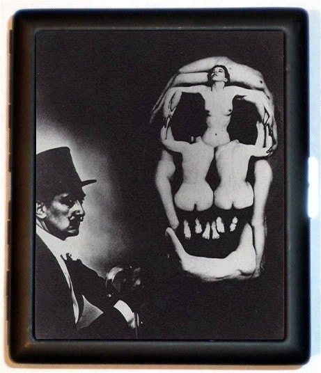 Skull Illusion Photo Art Surrealistic ART Black Metal Cigarette or ID or Business or ID Case Wallet