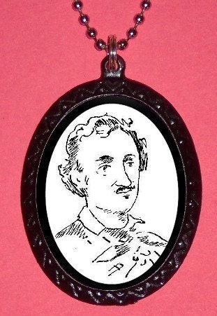 Edgar Allan Poe Image from Original Line Drawing on Pendant Necklace Goth Horror Author Gothic Literature