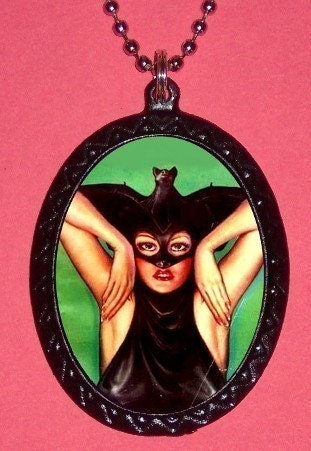 Bat Woman Goth Halloween Pendant Necklace Pulp Magazine Horror Weird NEW