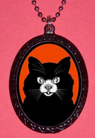 Cat or Rat Illusion Handcrafted Handcasted Metal Pendant Handpainted Black and assembled by myself with a ballchain necklace