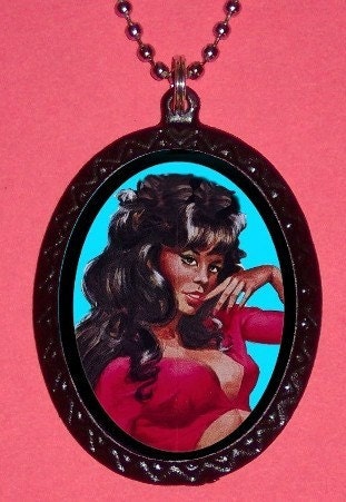 African American Pinup Black Pin Up Girl Rockabilly Pinup Queen Sexy Vintage Kitsch Image Pendant Necklace