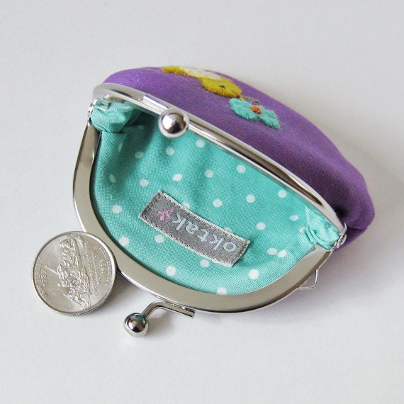 Coin purse - bird with flower on purple