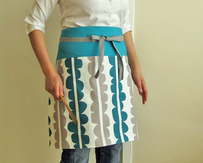 Apron - teal gray modern scallop pattern reversible