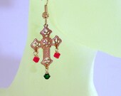 Made to Order Cross Vintage Brass Charms Swarovski Earrings