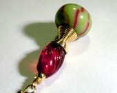 Retro 50s Style Lampwork, Vintage Bead, and Brass Earrings