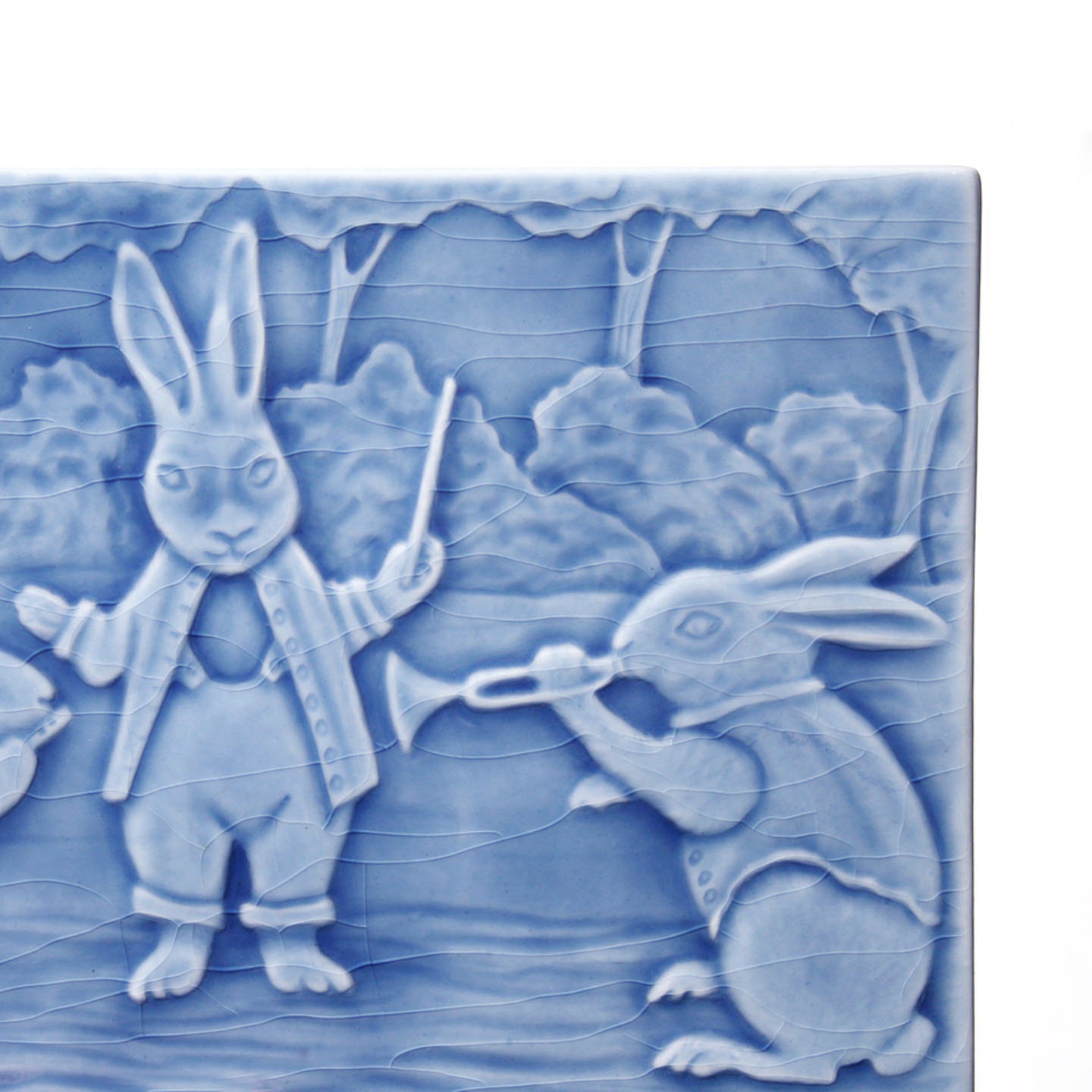 Musical Rabbits - Concerto in the Woods - handmade ceramic tile based on Victorian postcard image for home decor