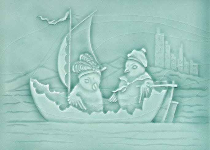 Afternoon Sail in an Eggshell Boat - Handmade Ceramic Tile in turquoise for your home decor - kitchen, bath, fireplace