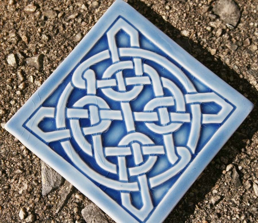 Celtic Knot in azure blue crackle glaze - for home decor or house warming gift.