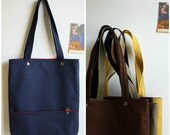 double snap tote - midnight blue and red