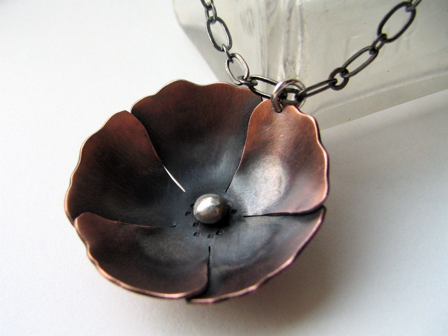 Large Poppy copper blossom pendant