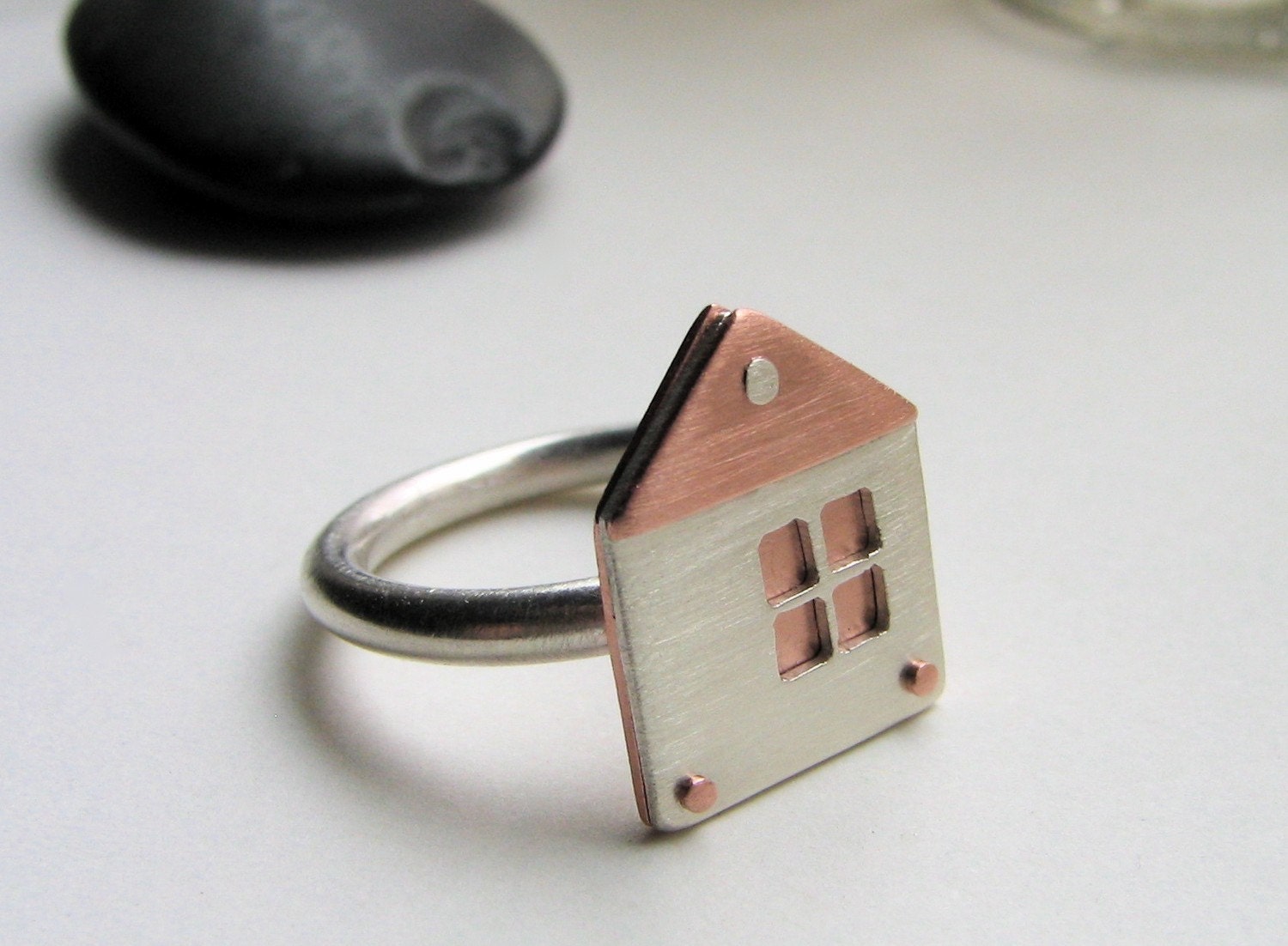 You Are Here sterling silver and copper house ring - made to order