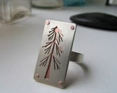 Lone Pine Tree sterling silver and copper riveted ring