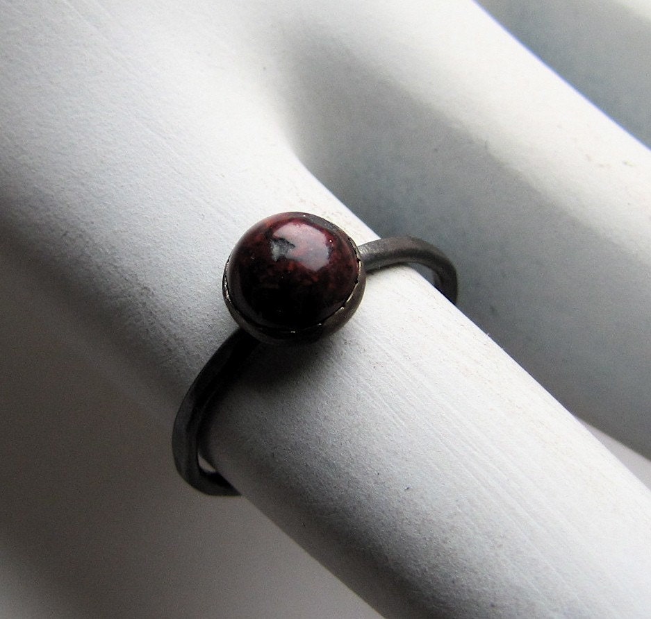 Jasper sterling silver and poppy jasper ring - size 5 1/2