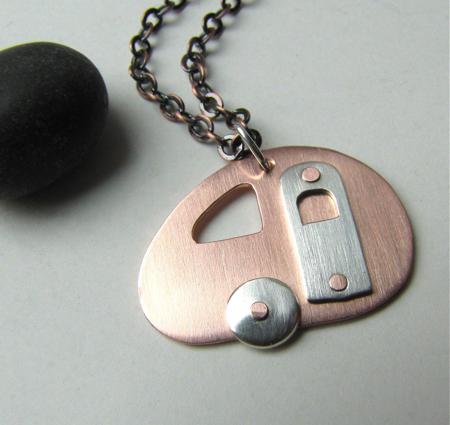 Mini Let's Go Camping copper and sterling silver vintage travel trailer - made to order