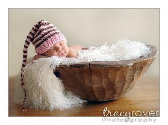 NeWBORN Baby Girl Hat PHoTO PRoP Munchkin Stocking Cap LoNg TAiL Pretty Pink Heather Brown Stripe PiCk CoLors Knit to Order Take Home GiFt