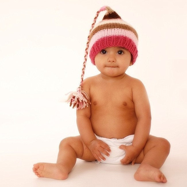 6 month to 1 year Baby Girl Hat Photo PROP Way Cool striped FCN Cap 4 Fashion Conscious NeOPOLiTAN Pick Colors Knit to Order Unigender Boy