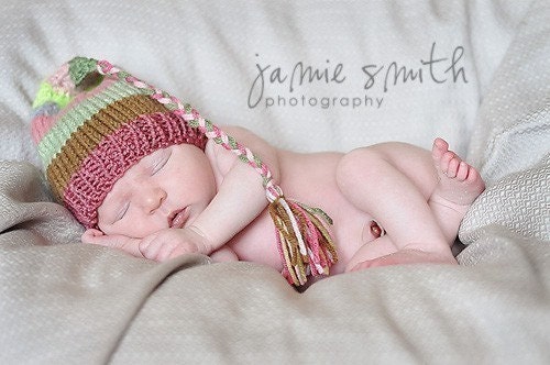 Baby Girl HAT PhoTO PRoP Tassel Fcn Cap for Fashion Conscious NeWBoRn Knit to Order RoSebud Pinks Greens Grey Brown PiCk CoLors ToQue