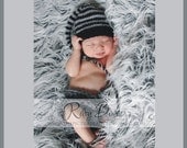 Newborn Boy Baby Hat PHOTO PROP Black Grey Stripe Munchkin Stocking Cap Long Tail PiCK CoLors Knit to Order Unigender Neutral RoCker ReBeL