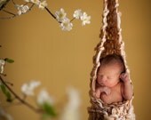 YuMMY newborn STORK POUCH hanging Baby PHoTo PRoP Cocoon Egg UNiGender Boy Girl Toffee Knit to Order PiCk CoLor Wool Mix  ORiGinal DESiGner