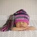 ReADY to SHiP Newborn Girl HAT Baby PhoTo PRoP Striped KNiT Chuckles Cap w FuNky SuPer Fat TeXTUReD TaSsel Poodle Pink Charcoal