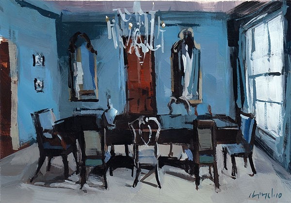 Art Print French Interior Food Blue Dining Room 5x7 on 8x10 - Blue Dining Room by David Lloyd