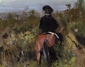 Art Print Horse Rider Country Landscape 9x12 on 11x14 - Through Heavy Brush by David Lloyd