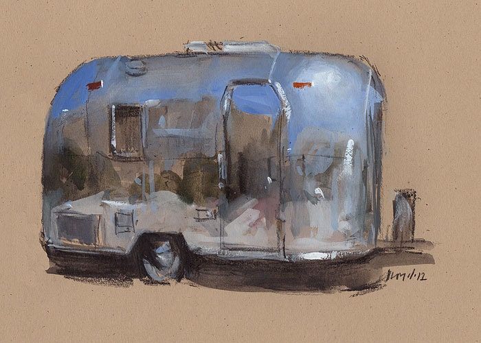 Art Print Car Painting Camper Airstream Retro Travel Americana Geekery 5x7 on 8x10 - Airstream by David Lloyd