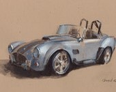 Art Print Car Painting Cobra Retro Silver 5x7 on 8x10 - Cobra by David Lloyd
