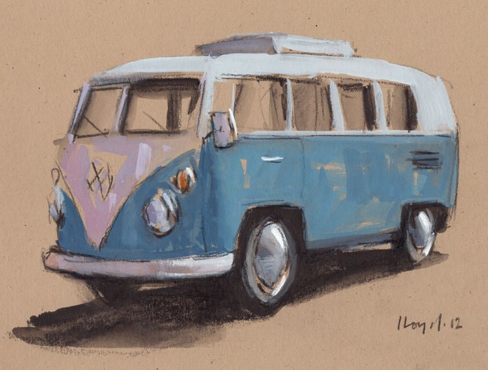 Original Painting VW Bus Hippie Retro Vintage Auto by lloydgallery