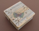 Reclaimed Wood Rustic Keepsake BOX with etched butterfly - small wooden box for jewelry, small gifts, treasures & trinkets