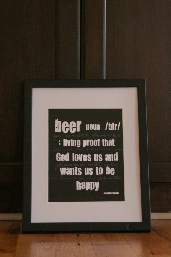 Benjamin Franklin Quote Beer 8x10 print by CozyApple on Etsy