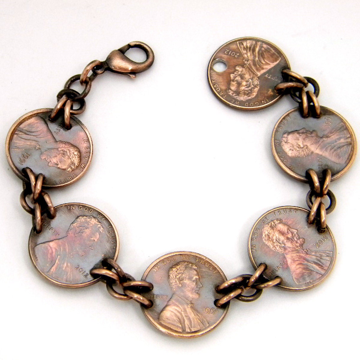 Copper Genuine Penny Coin Link Bracelet Mother Child Family Birthdate Bracelet