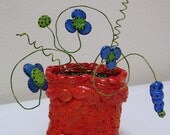 Funky Blue Flowers OOAK  Pop Art Sculpture 3D M Collins WWAO