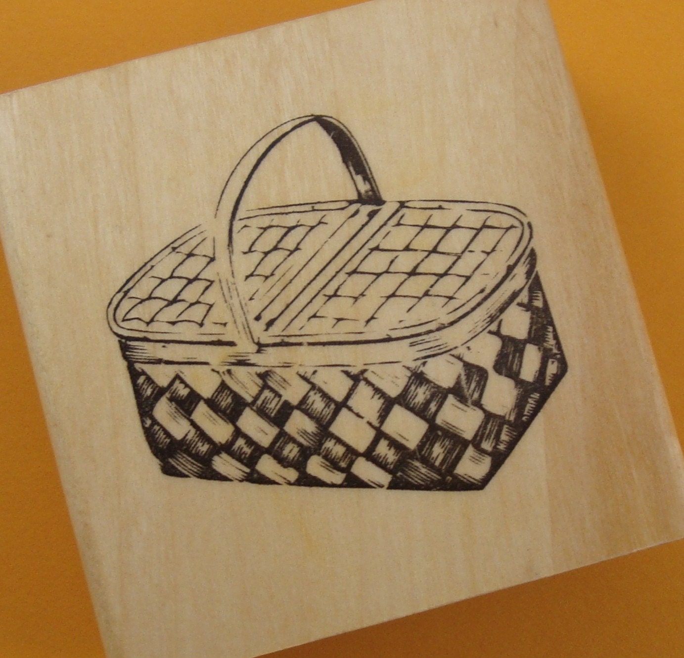 rubber mounted stamp / woven basket . SALE . LAST in stock