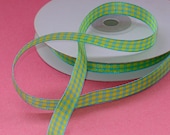 woven gingham ribbon . blue and yellow . 25 yards