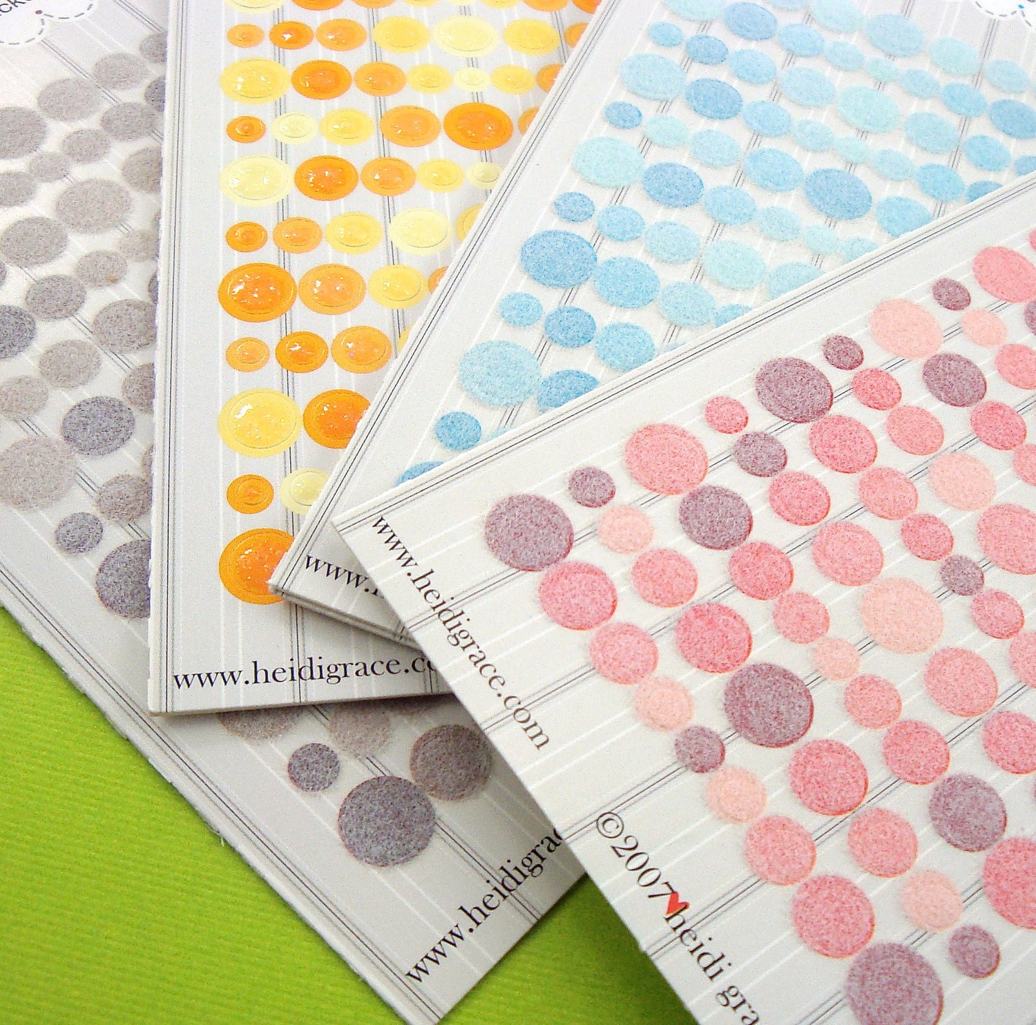 flocked and glittery fun dots . 880 pieces cardstock stickers . 4 packs . 4 color themes