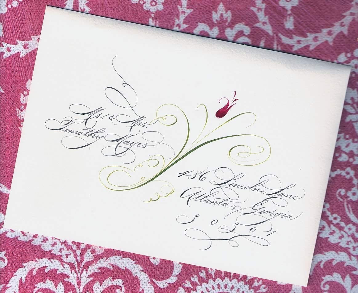 Custom Wedding Invitation Addressing - Elegant calligraphy, hand painted flower