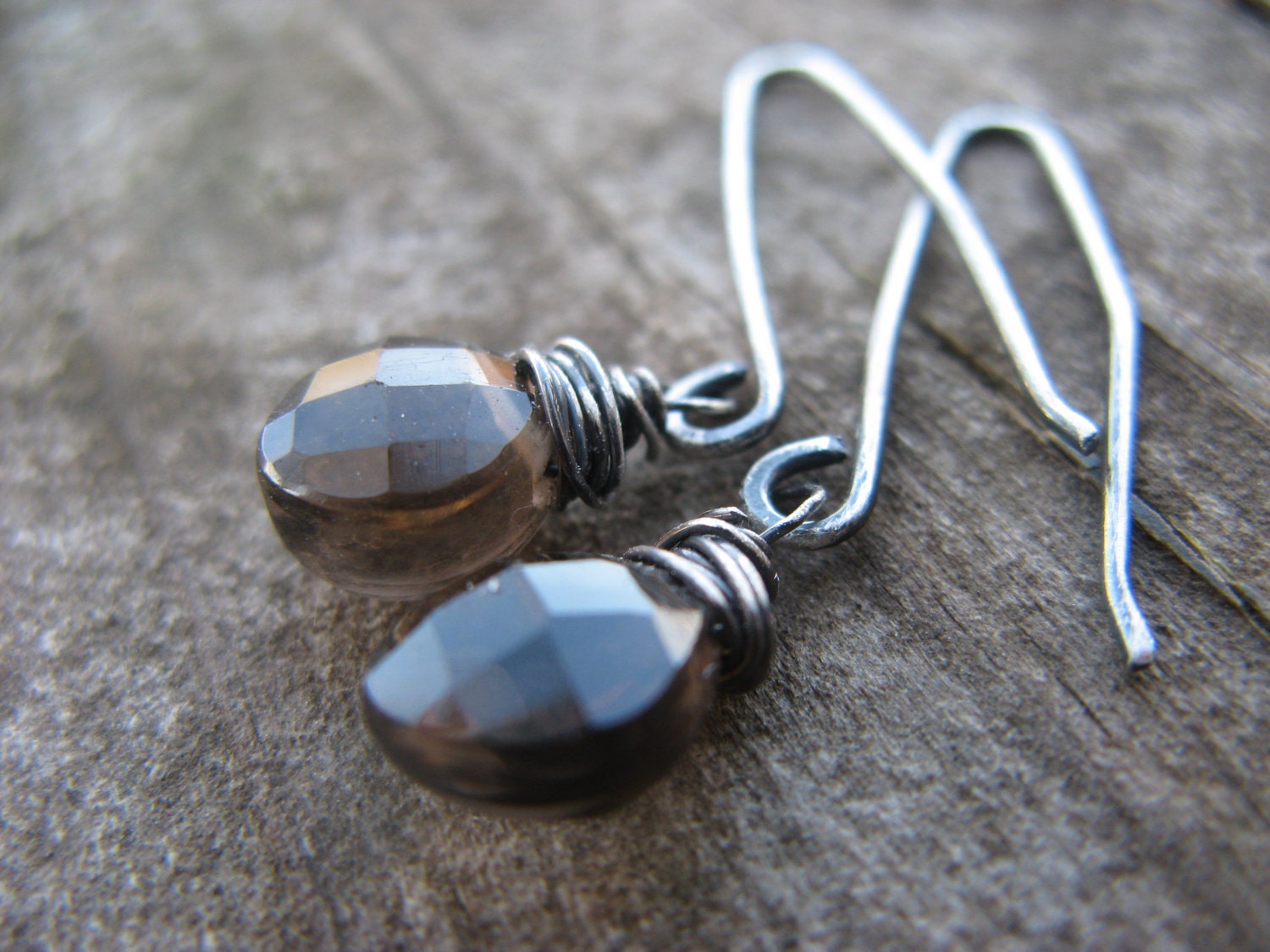 petite smoky quartz earrings - oxidized silver