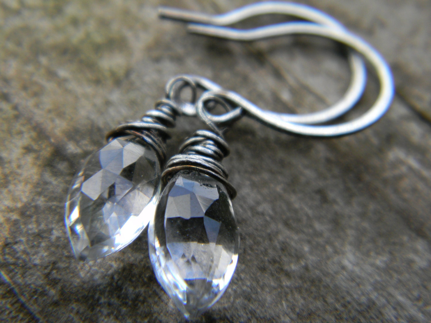 sparkling crystal quartz earrings with rustic silver