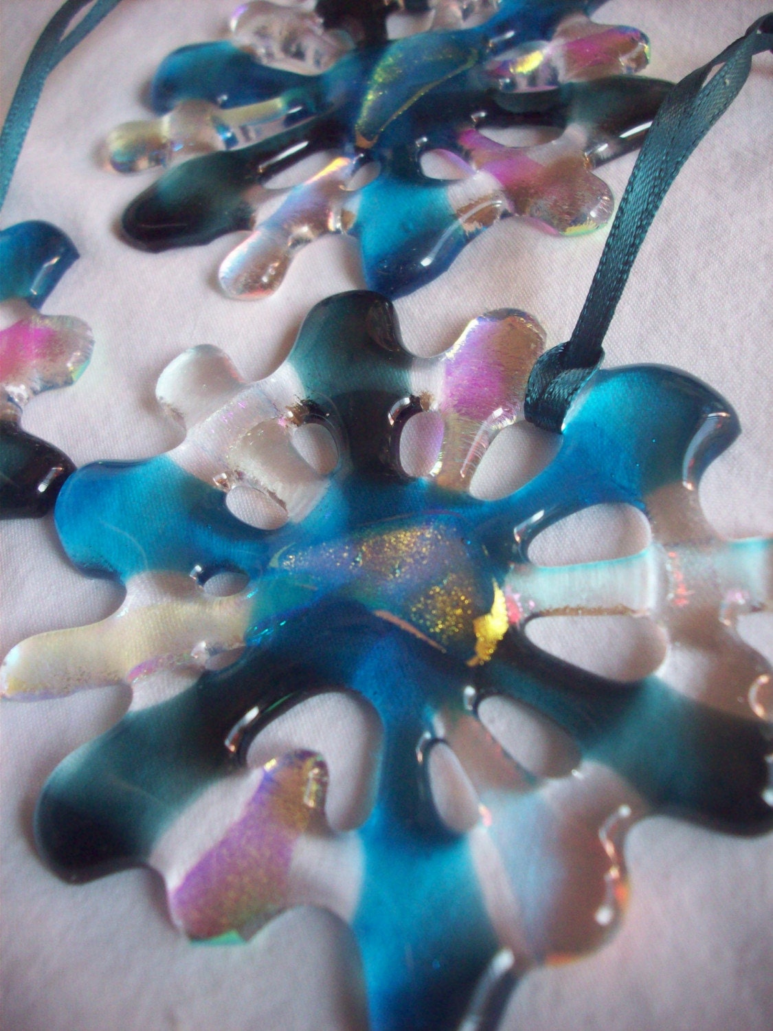 Truckee River Snowflake- Fused Glass Ornament