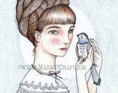 Victorian girl with bird art print, "Agnes and Pip"