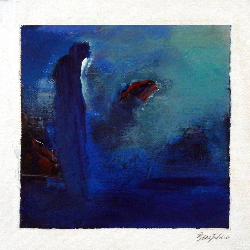Abstract ORIGINAL Turquoise Blue Small Oil Painting on Canvas MODERN Art DAILY Painting 2302 - 14x11 by Ben Will