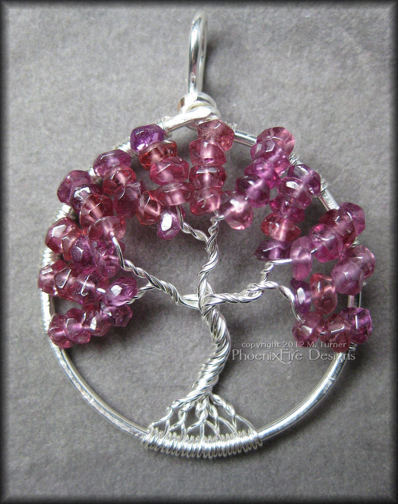 Tree of Life Pendant Rhodolite Garnet  in Sterling Silver Wire Wrapped January Baby Birthstone Pink Raspberry Valentines Day Gift for Her