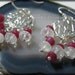 Ruby and Rainbow Moonstone Gemstone Heart Earrings in Sterling Silver Valentines Day Love Sweetheart