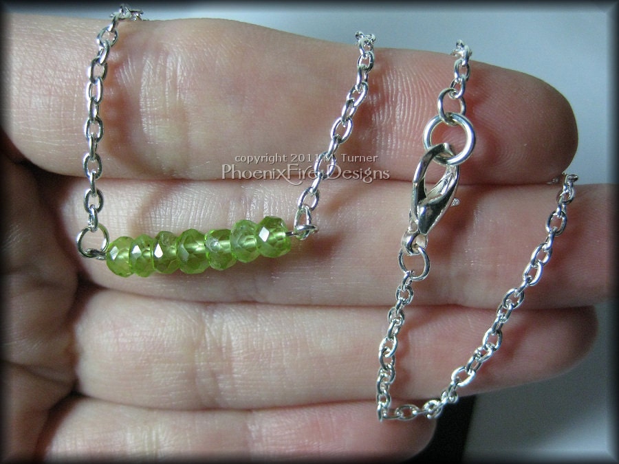 Peridot in a Row Handmade Necklace in Sterling Silver (August Birthstone) Gift For Her Under 35