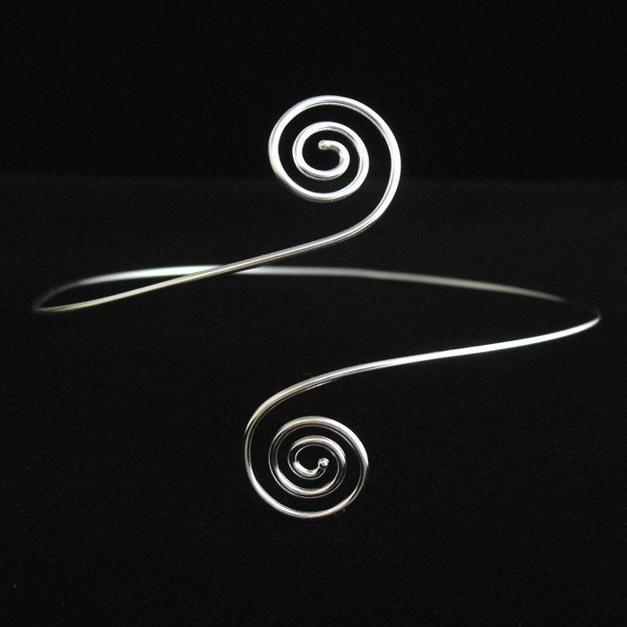 Sterling Silver Spiral Upper Arm Scrolling Cuff, Arm Torc,  Armlet Band